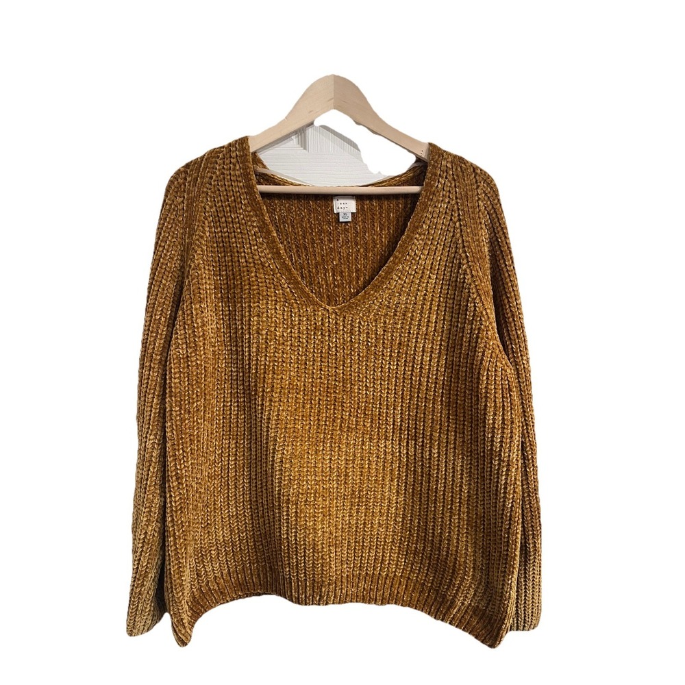 A New Day Mustard/Golden Yellow Chunky Knit Velour Sweater Size XL NWOT